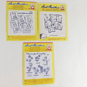 Lot Of 3 Vintage Aunt Martha's Hot Iron Transfers - Animals & Rabbits & Flowers
